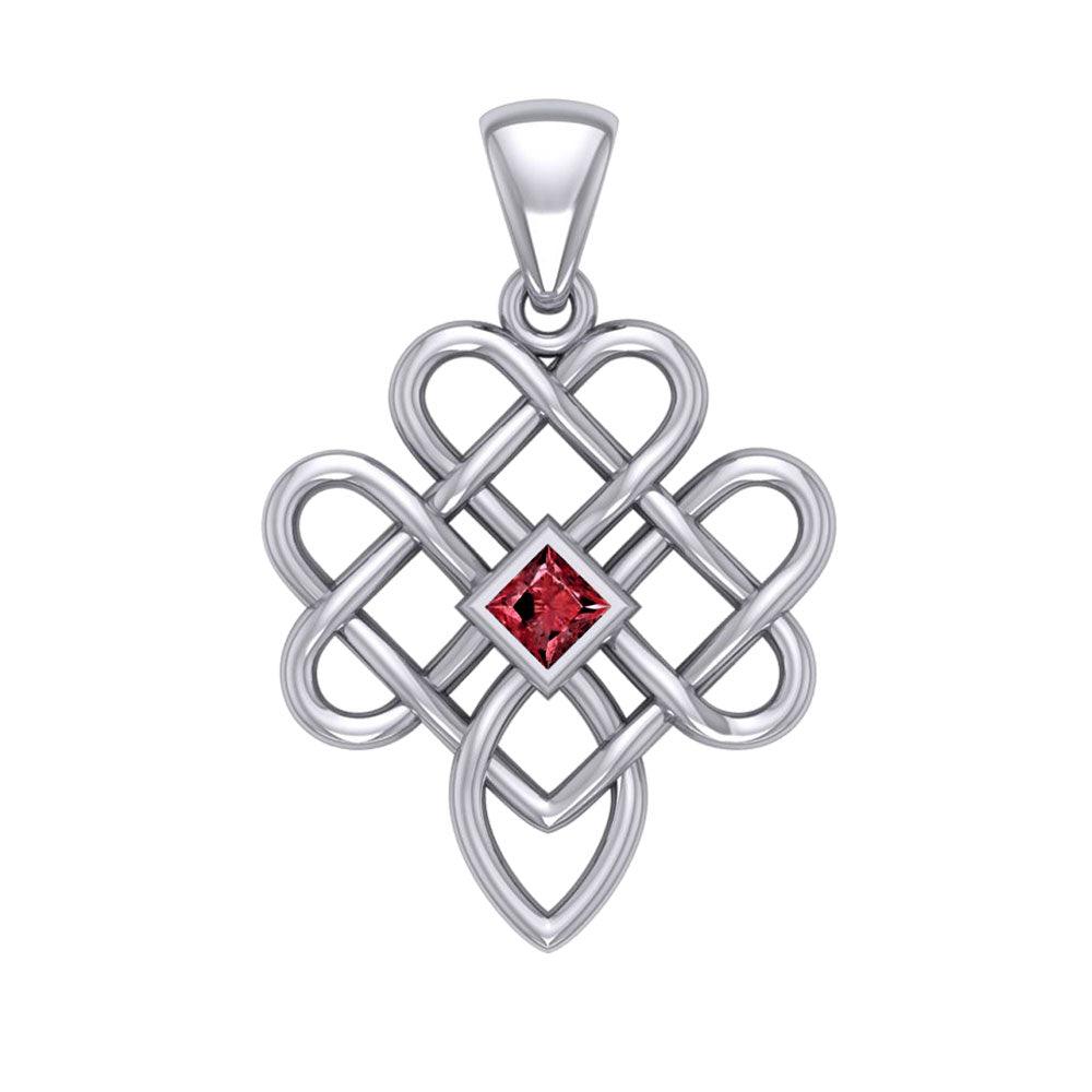 Triple Celtic Knotwork Heart Silver Pendant with Gem TPD5910 - Jewelry