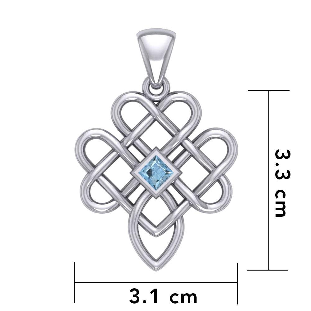 Triple Celtic Knotwork Heart Silver Pendant with Gem TPD5910 - Jewelry