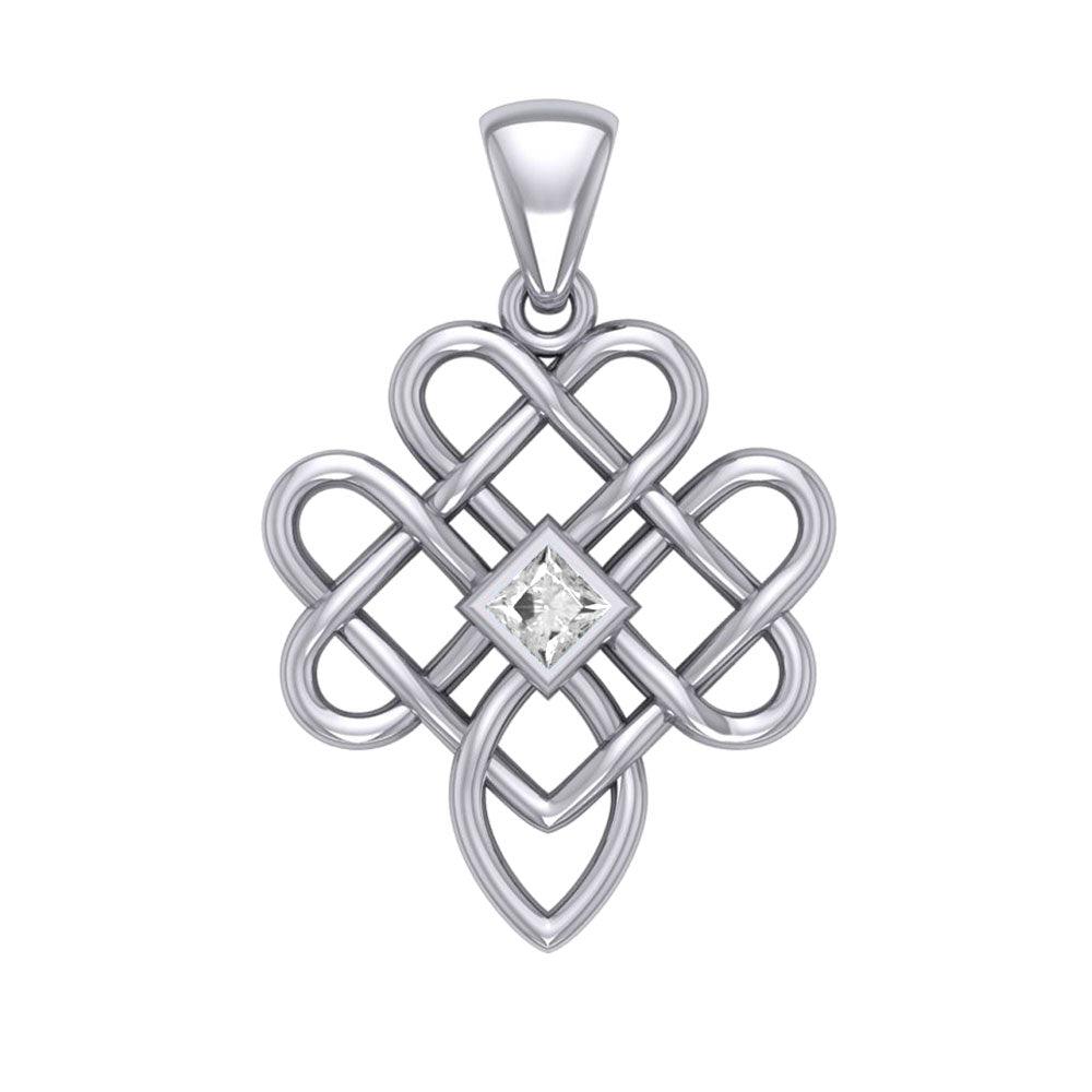 Triple Celtic Knotwork Heart Silver Pendant with Gem TPD5910 - Jewelry
