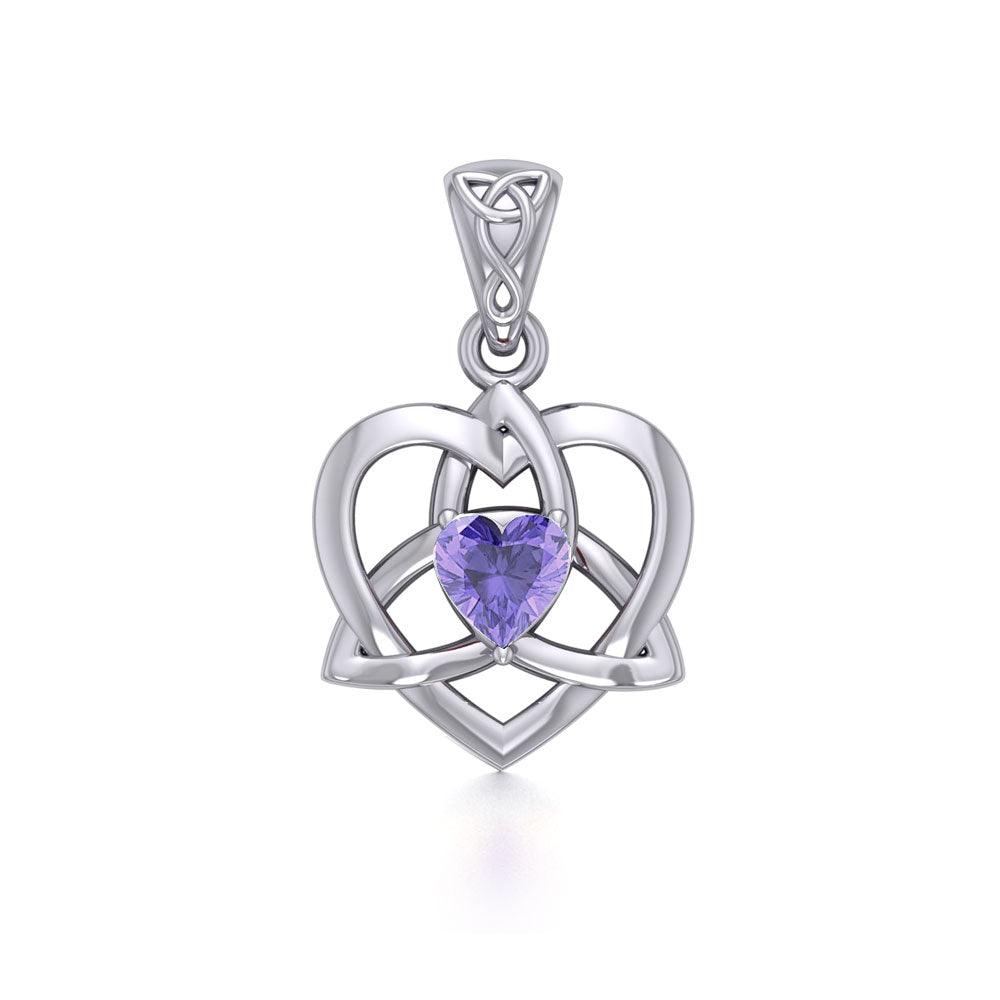 The Small Celtic Trinity Heart Silver Pendant with Gemstone TPD5913 - Jewelry