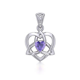 The Small Celtic Trinity Heart Silver Pendant with Gemstone TPD5913 - Jewelry