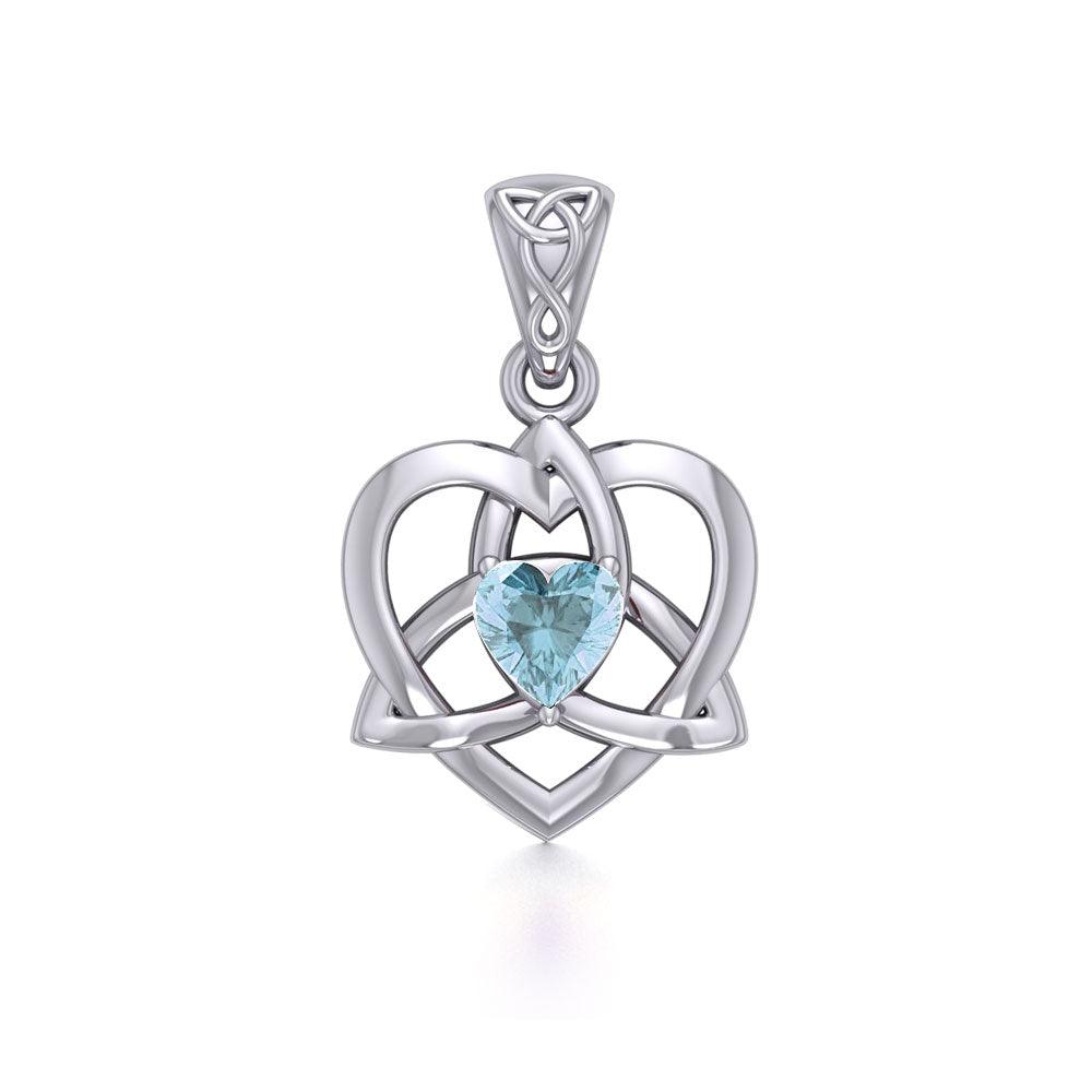The Small Celtic Trinity Heart Silver Pendant with Gemstone TPD5913 - Jewelry