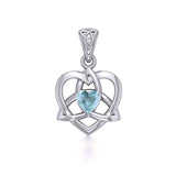 The Small Celtic Trinity Heart Silver Pendant with Gemstone TPD5913 - Jewelry
