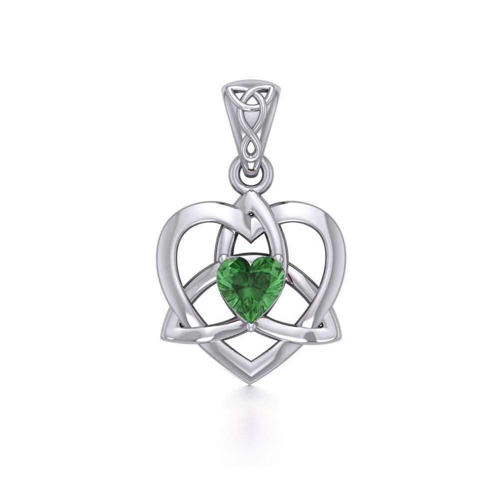 The Small Celtic Trinity Heart Silver Pendant with Gemstone TPD5913 - Jewelry
