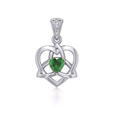 The Small Celtic Trinity Heart Silver Pendant with Gemstone TPD5913 - Jewelry