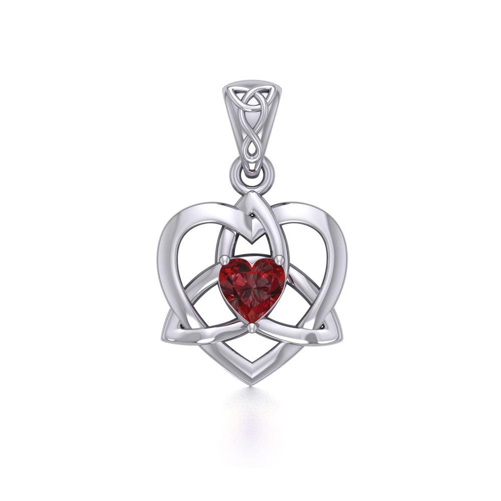 The Small Celtic Trinity Heart Silver Pendant with Gemstone TPD5913 - Jewelry