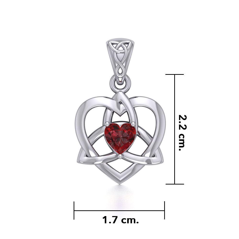 The Small Celtic Trinity Heart Silver Pendant with Gemstone TPD5913 - Jewelry