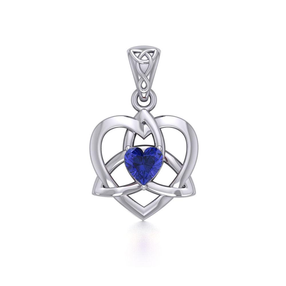 The Small Celtic Trinity Heart Silver Pendant with Gemstone TPD5913 - Jewelry