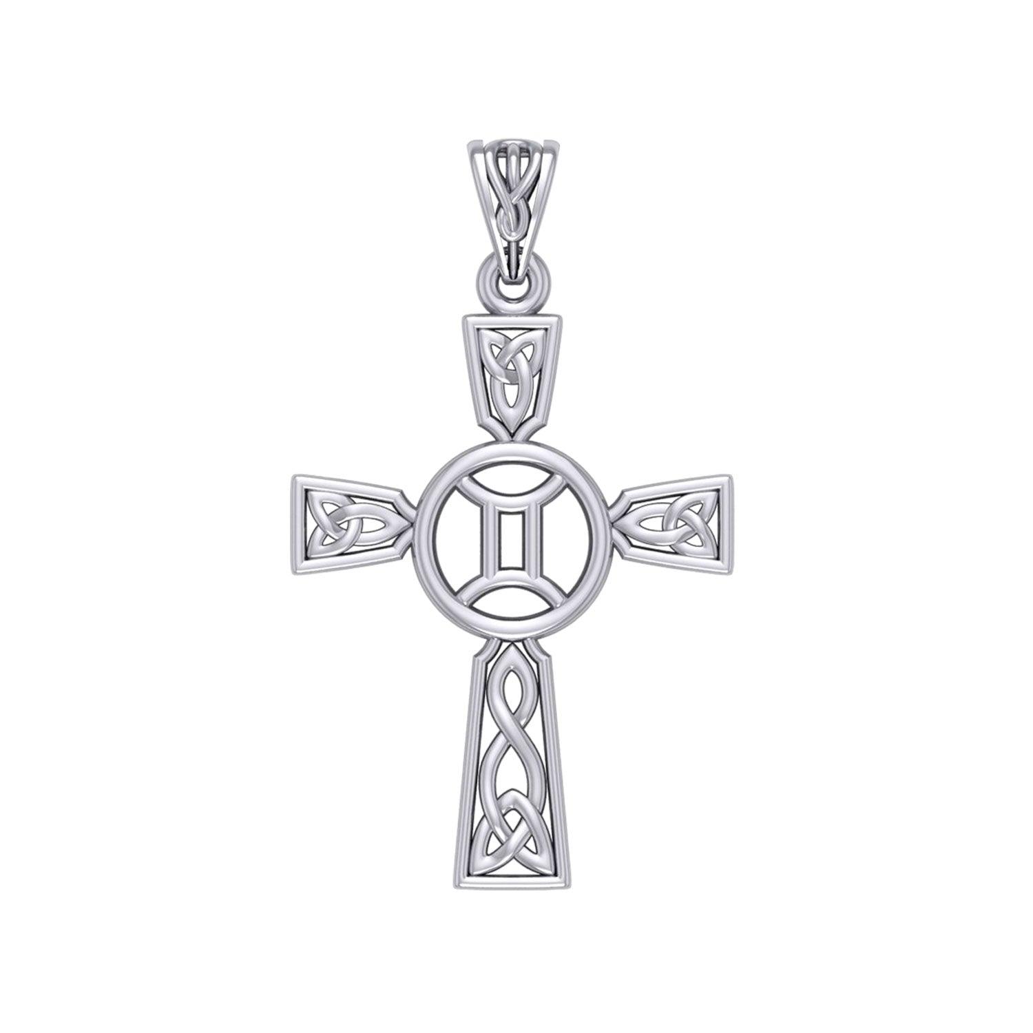 Celtic Cross Gemini Astrology Zodiac Sign Silver Pendant TPD5950 - Jewelry