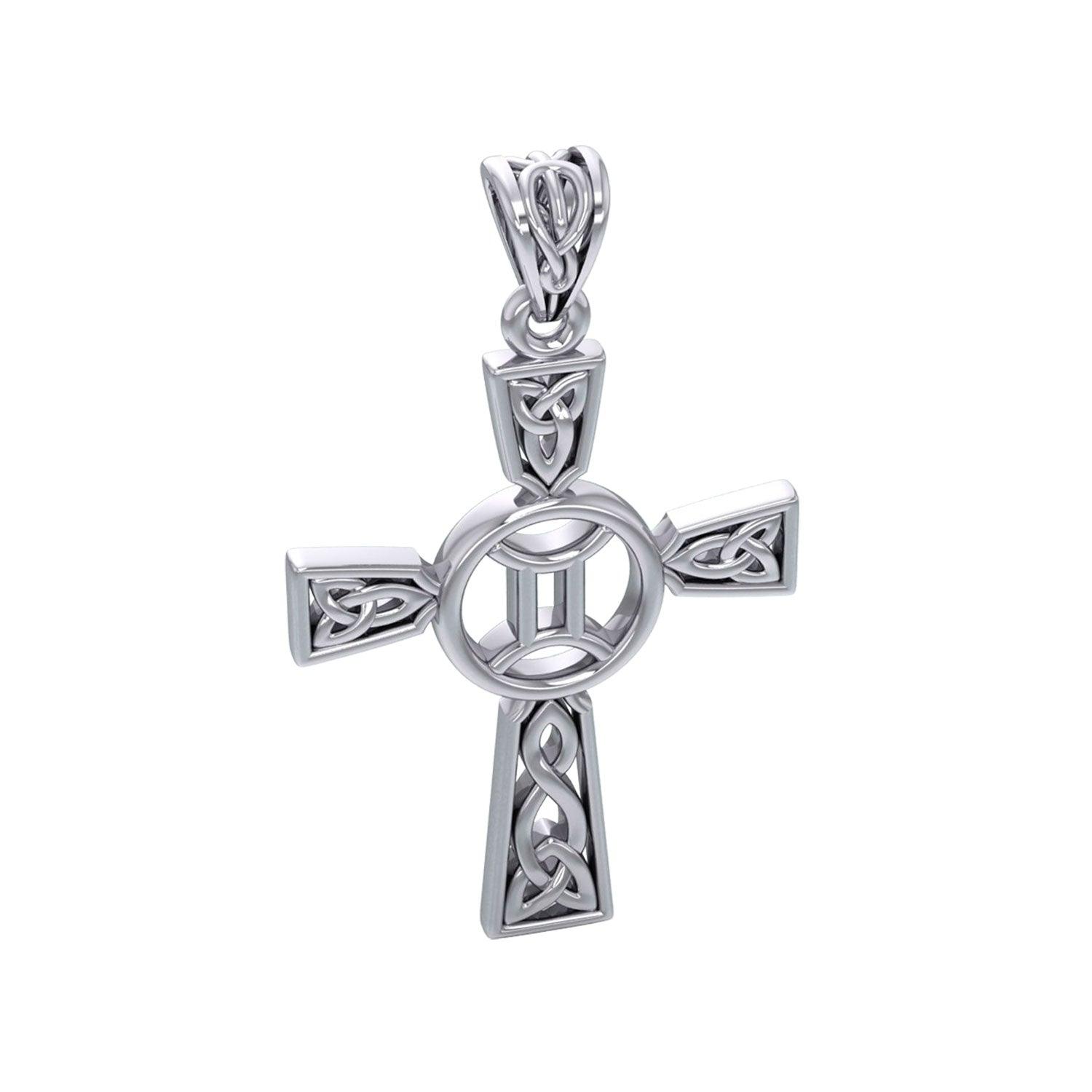 Celtic Cross Gemini Astrology Zodiac Sign Silver Pendant TPD5950 - Jewelry