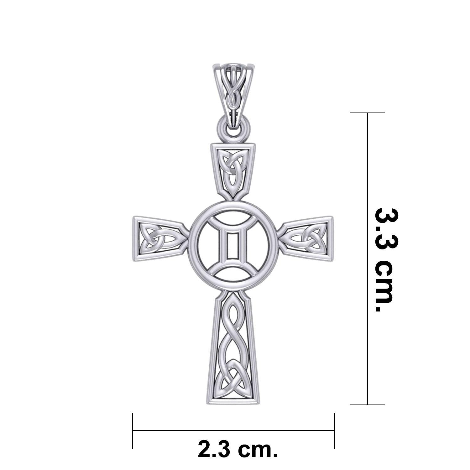 Celtic Cross Gemini Astrology Zodiac Sign Silver Pendant TPD5950 - Jewelry