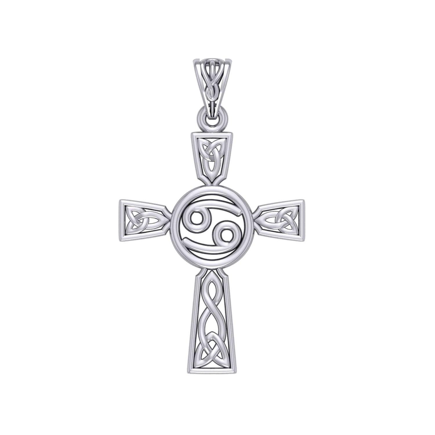 Celtic Cross Cancer Astrology Zodiac Sign Silver Pendant TPD5951 - Jewelry