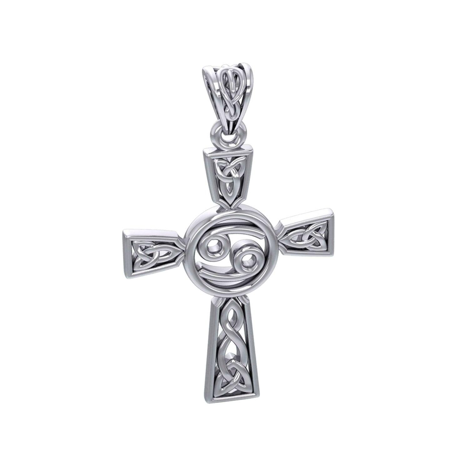 Celtic Cross Cancer Astrology Zodiac Sign Silver Pendant TPD5951 - Jewelry