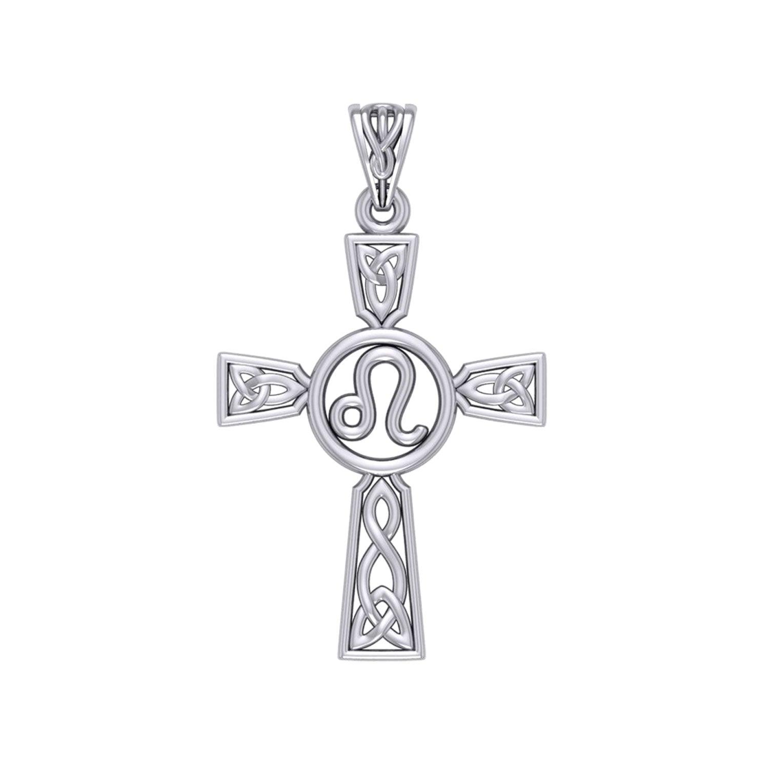 Celtic Cross Leo Astrology Zodiac Sign Silver Pendant TPD5952 - Jewelry