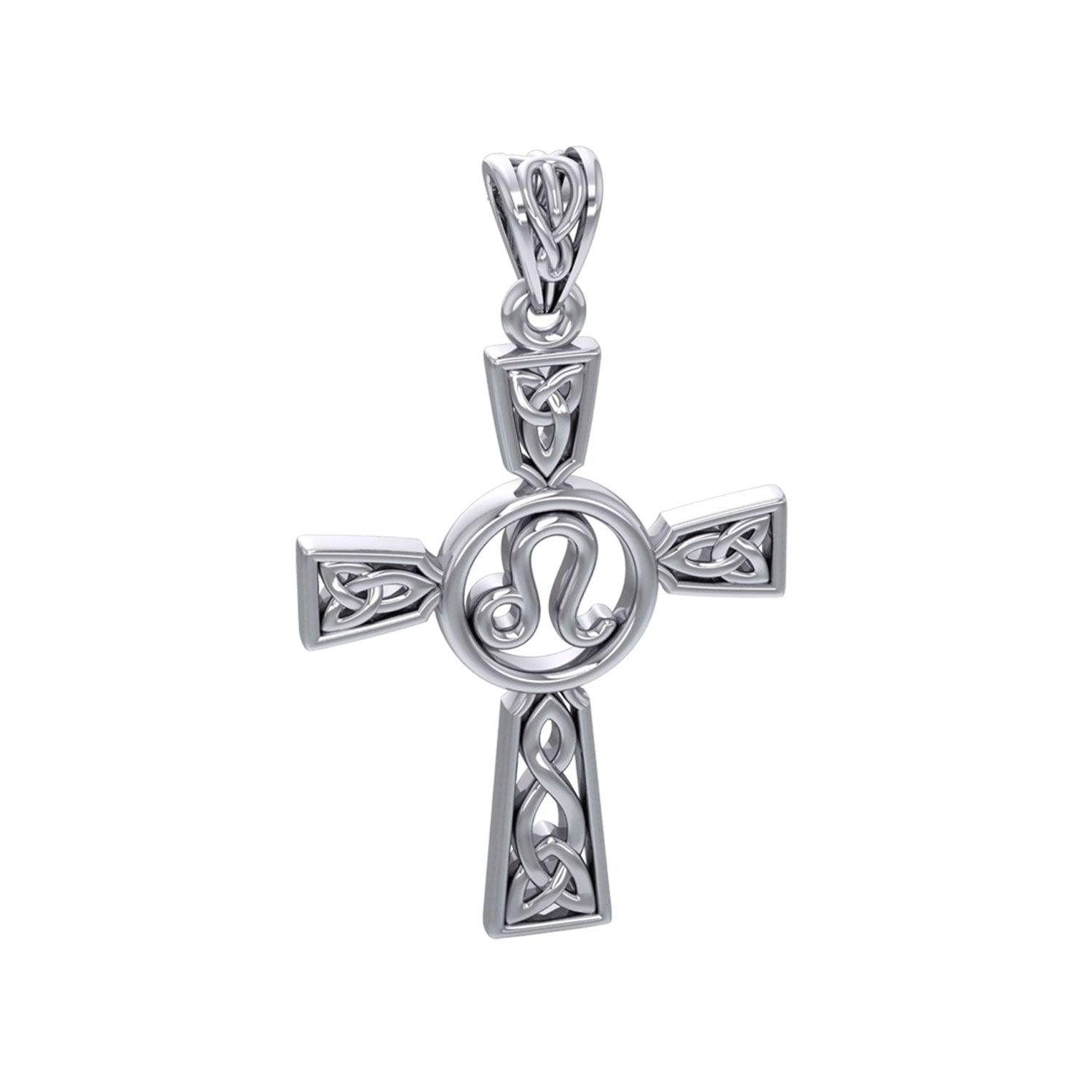 Celtic Cross Leo Astrology Zodiac Sign Silver Pendant TPD5952 - Jewelry