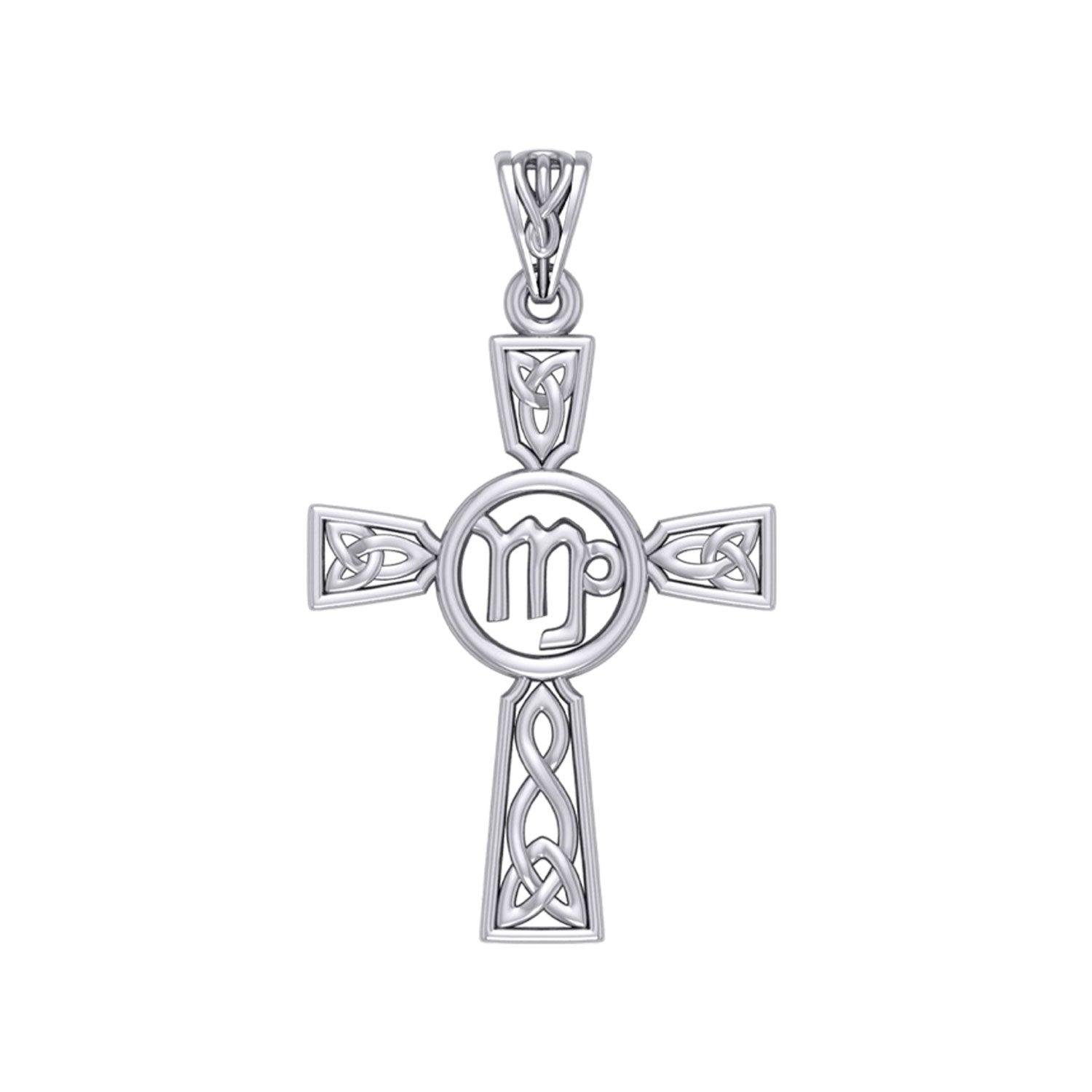 Celtic Cross Virgo Astrology Zodiac Sign Silver Pendant TPD5953 - Jewelry