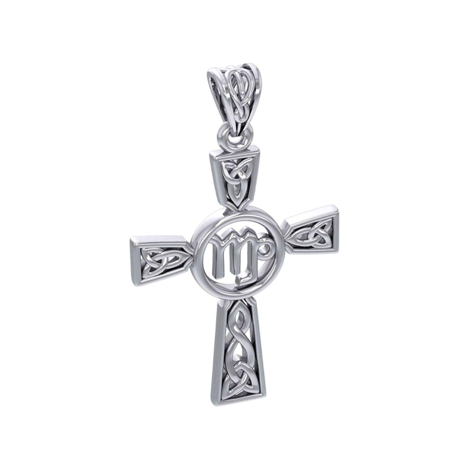 Celtic Cross Virgo Astrology Zodiac Sign Silver Pendant TPD5953 - Jewelry