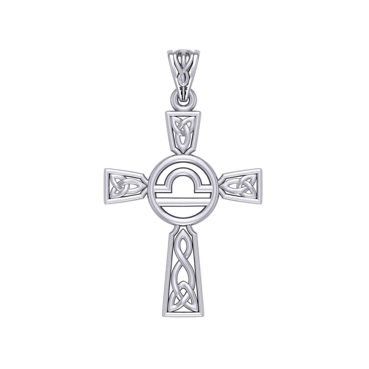 Celtic Cross Libra Astrology Zodiac Sign Silver Pendant TPD5954 - Jewelry