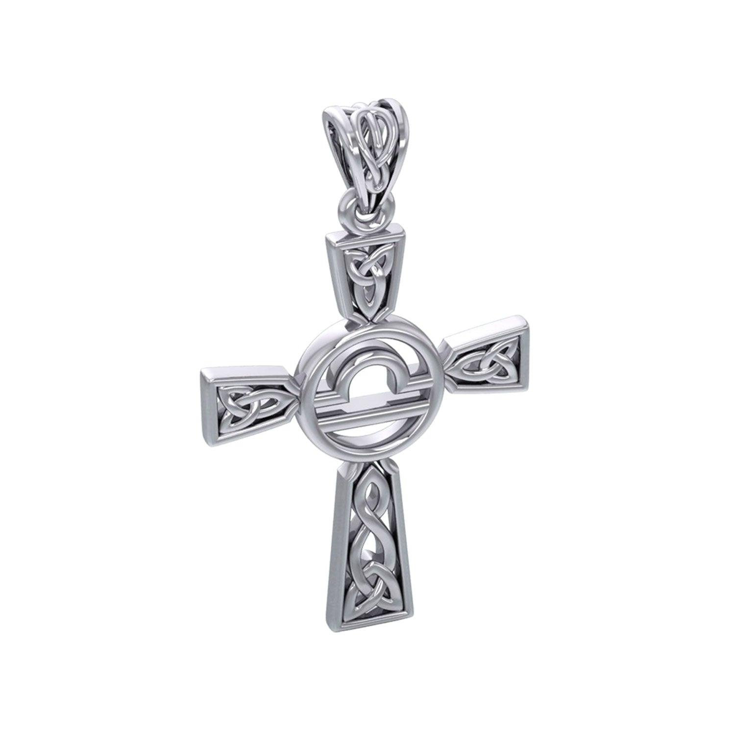 Celtic Cross Libra Astrology Zodiac Sign Silver Pendant TPD5954 - Jewelry