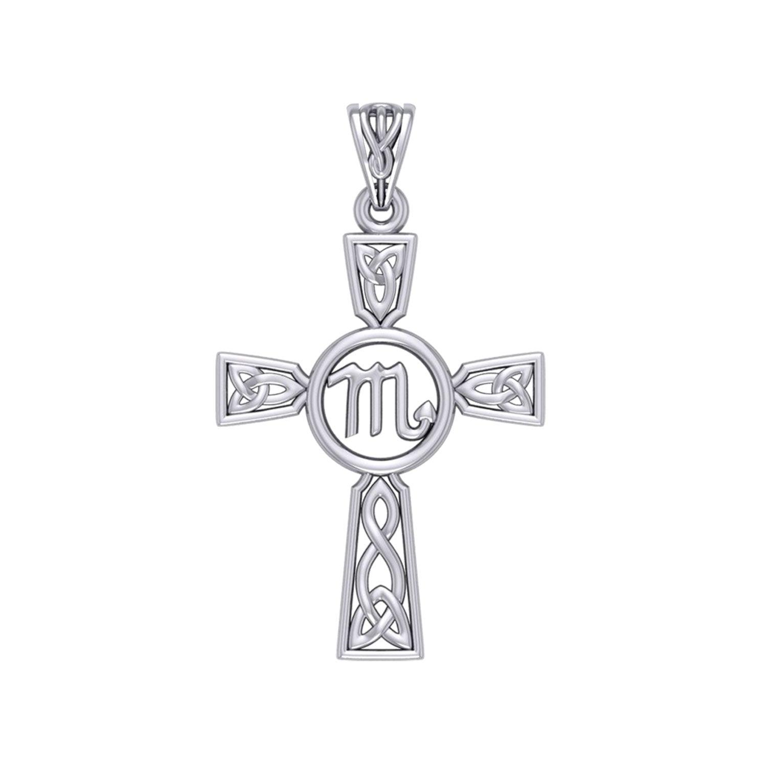 Celtic Cross Scorpio Astrology Zodiac Sign Silver Pendant TPD5955 - Jewelry