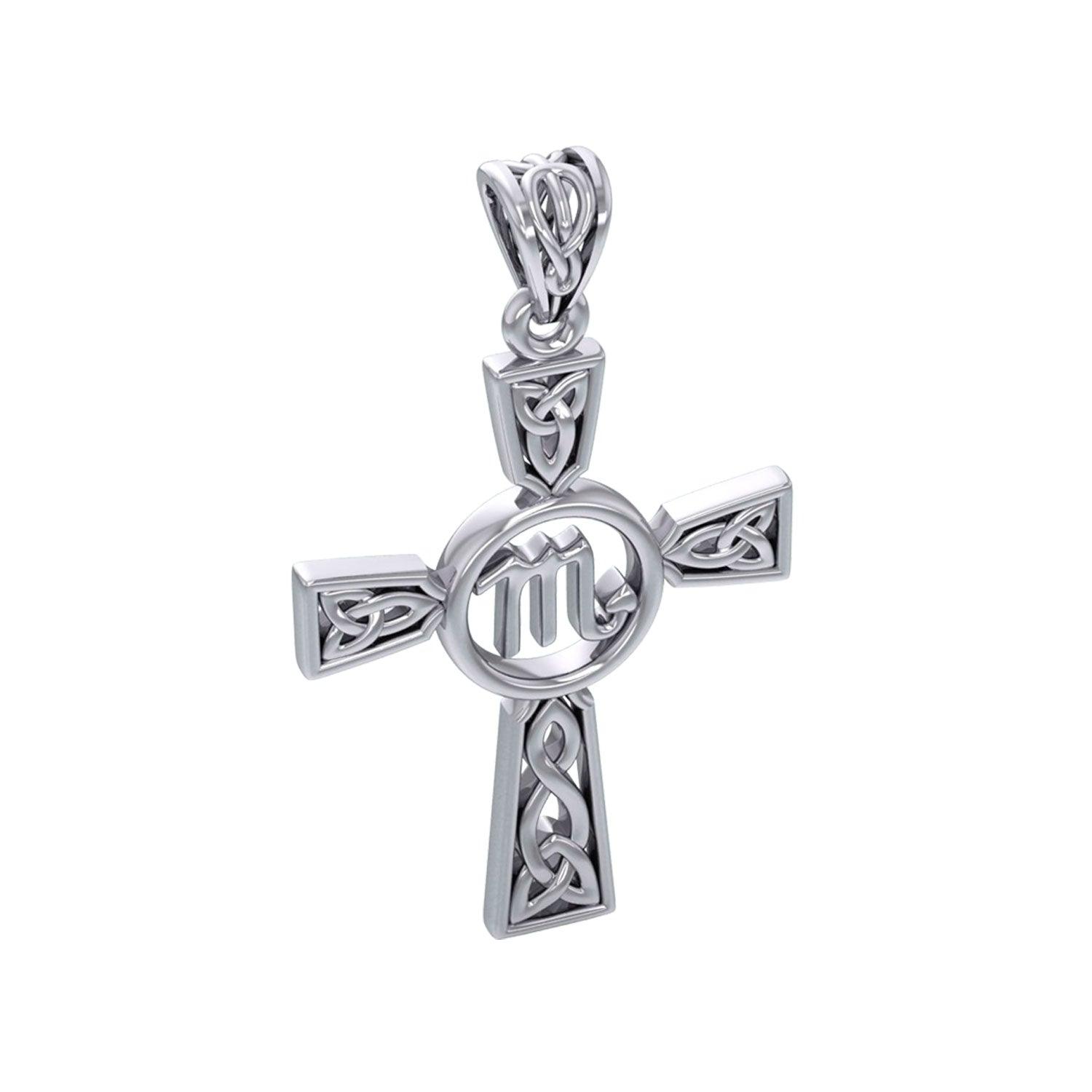 Celtic Cross Scorpio Astrology Zodiac Sign Silver Pendant TPD5955 - Jewelry