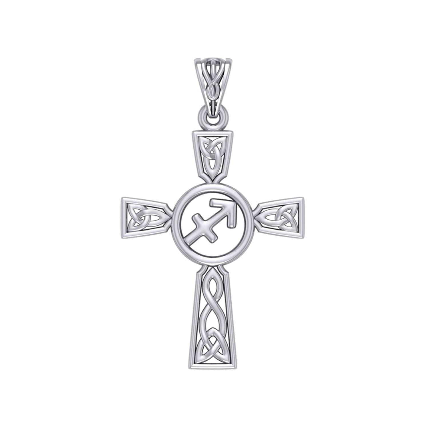 Celtic Cross Sagittarius Astrology Zodiac Sign Silver Pendant TPD5956 - Jewelry
