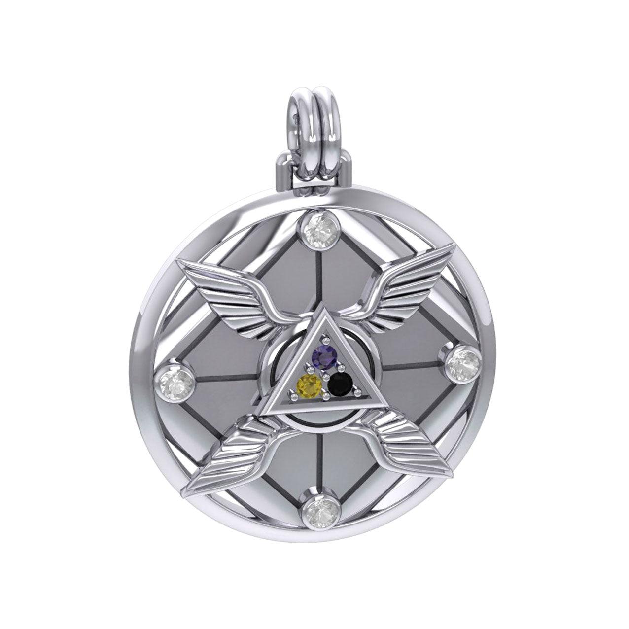 Growth and Protection Triangle Wings Silver Pendant with Gem TPD5957 - Jewelry