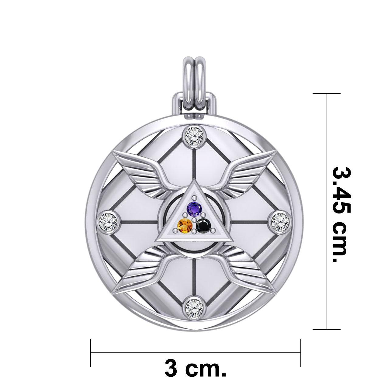 Growth and Protection Triangle Wings Silver Pendant with Gem TPD5957 - Jewelry