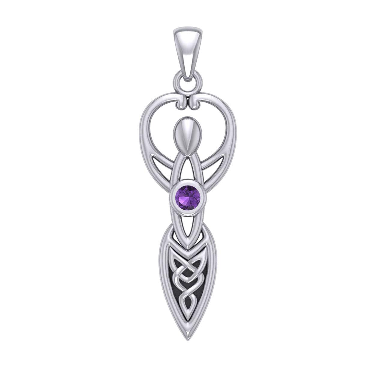 Celtic Goddess with Birthstone Silver Pendant TPD5959 - Jewelry