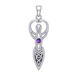 Celtic Goddess with Birthstone Silver Pendant TPD5959 - Jewelry