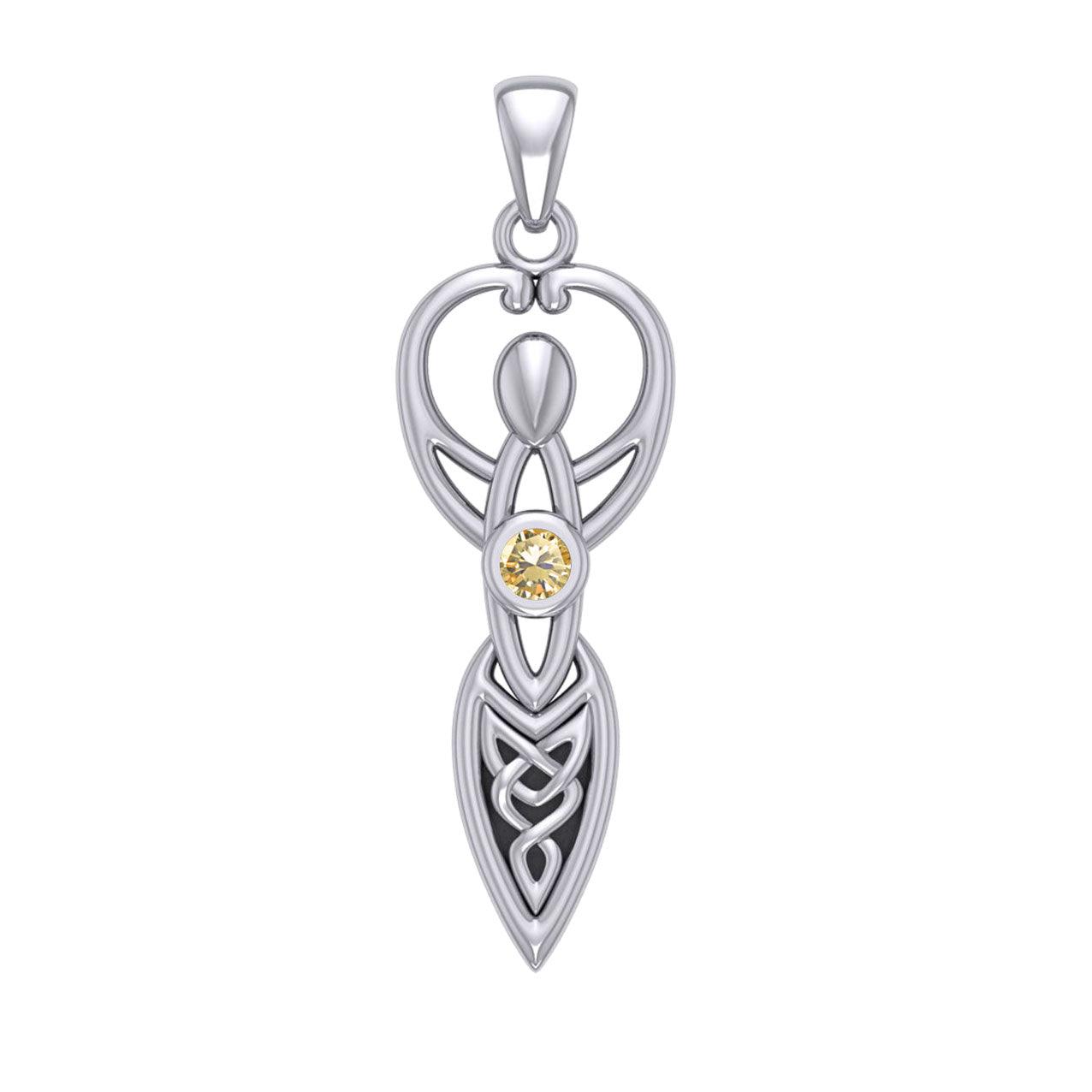 Celtic Goddess with Birthstone Silver Pendant TPD5959 - Jewelry