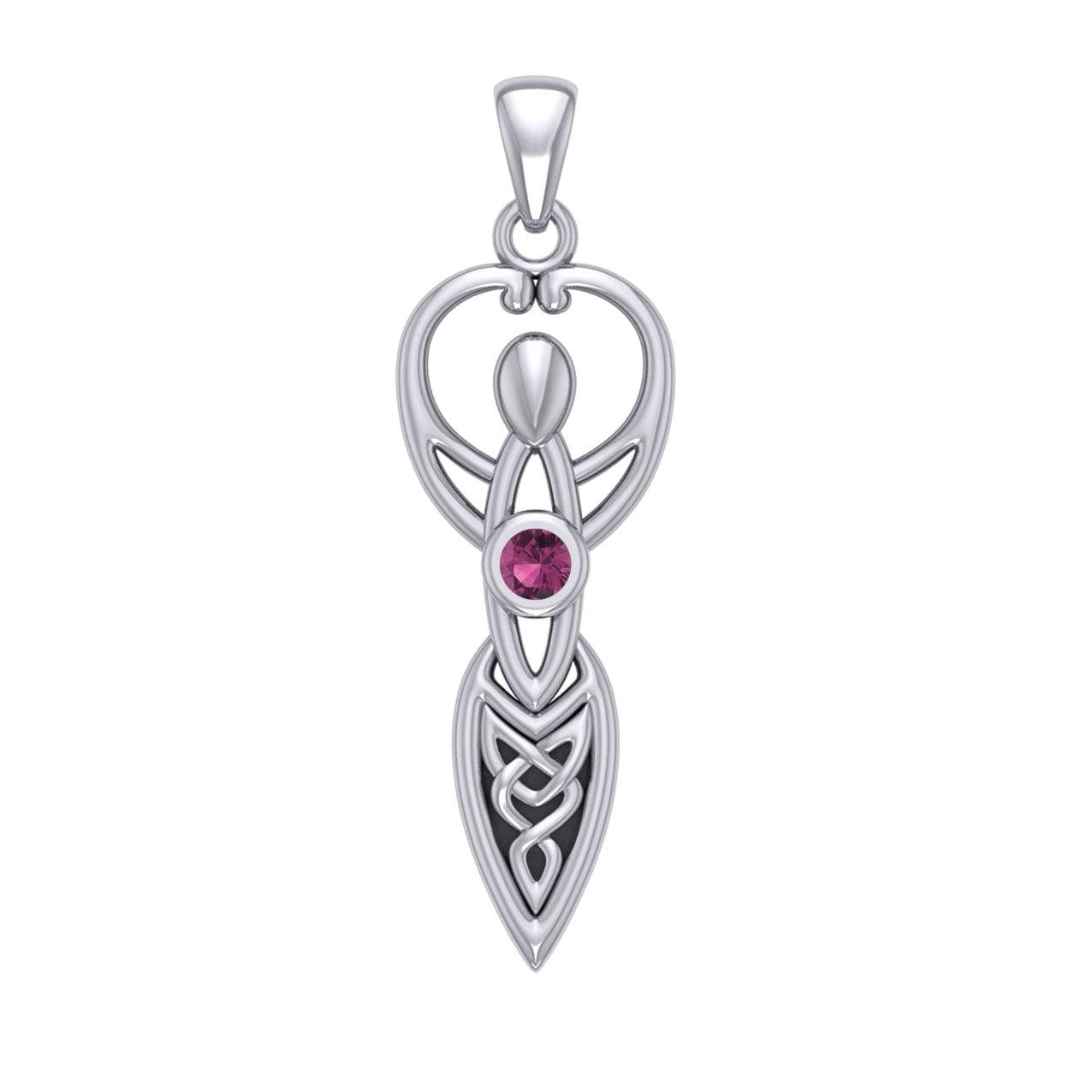 Celtic Goddess with Birthstone Silver Pendant TPD5959 - Jewelry