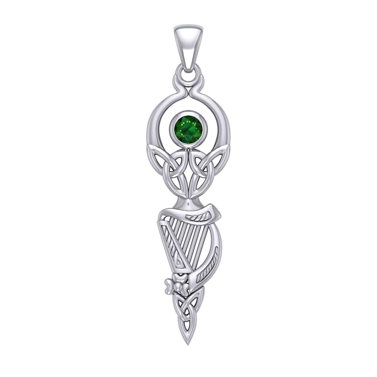 Celtic Goddess with Irish Harp Silver Pendant TPD5961 - Jewelry