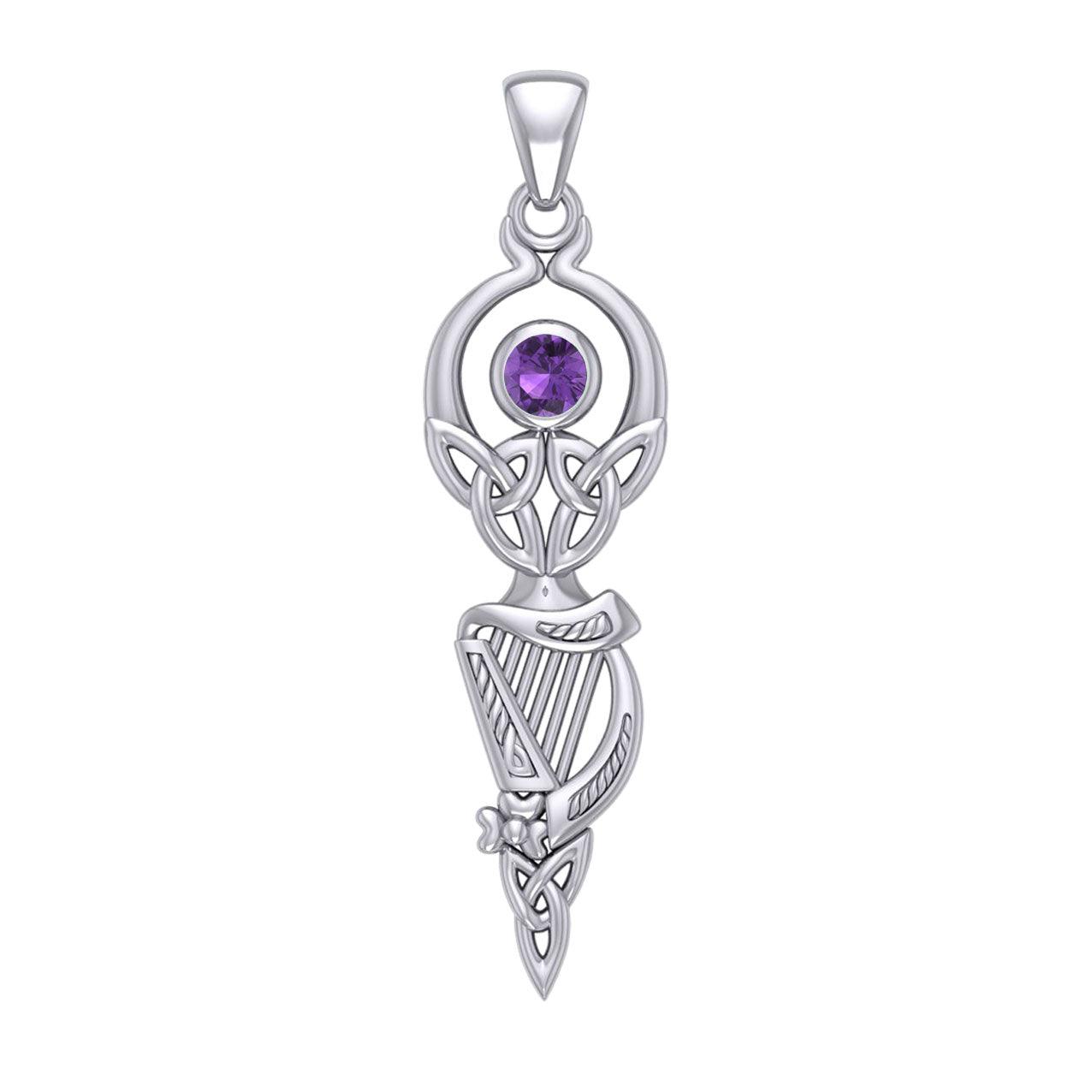 Celtic Goddess with Irish Harp Silver Pendant TPD5961 - Jewelry