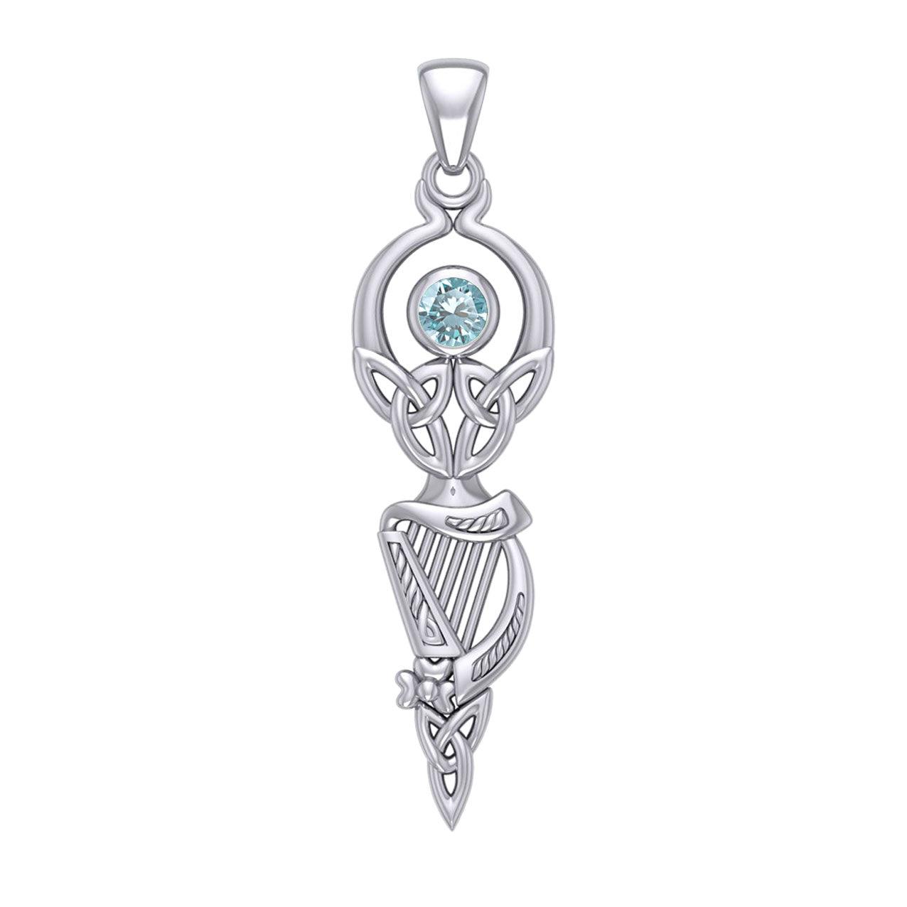 Celtic Goddess with Irish Harp Silver Pendant TPD5961 - Jewelry