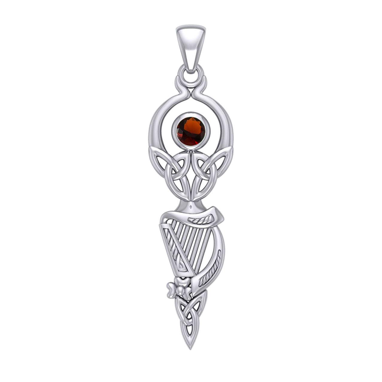 Celtic Goddess with Irish Harp Silver Pendant TPD5961 - Jewelry