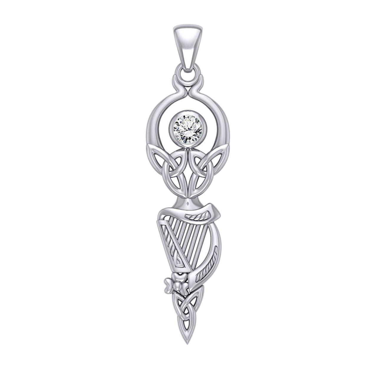 Celtic Goddess with Irish Harp Silver Pendant TPD5961 - Jewelry