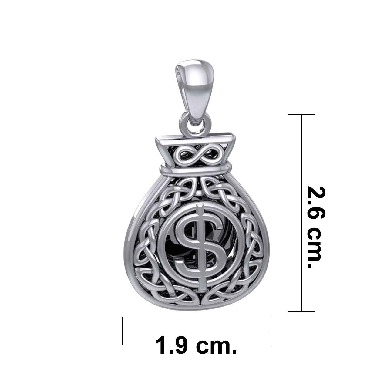 Celtic Infinity Money Bag with Wealth and Prosperity Bind Rune Silver Pendant TPD5962 - Jewelry