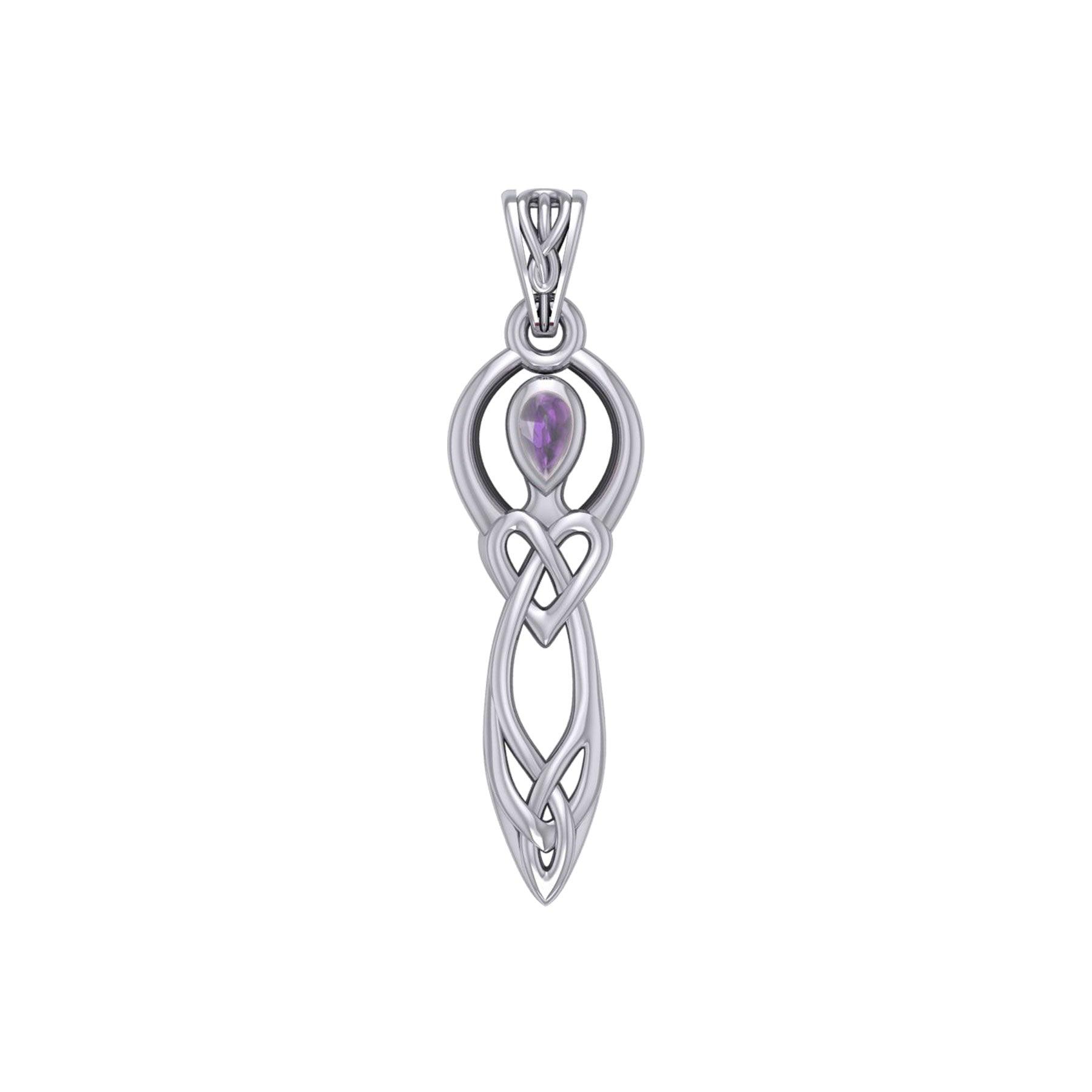 Celtic Knotwork Goddess with Gemstone Silver Pendant TPD5968 - Jewelry