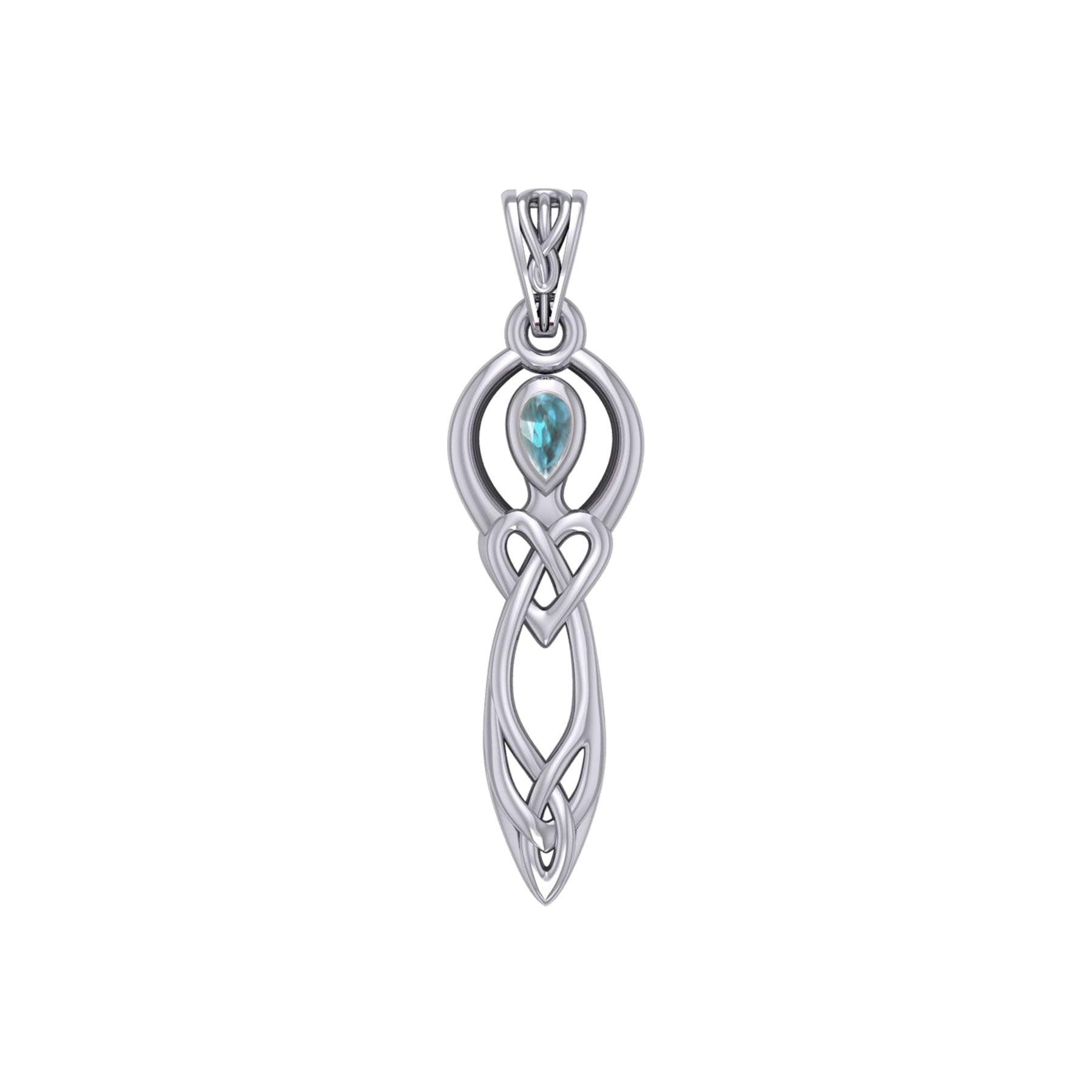 Celtic Knotwork Goddess with Gemstone Silver Pendant TPD5968 - Jewelry