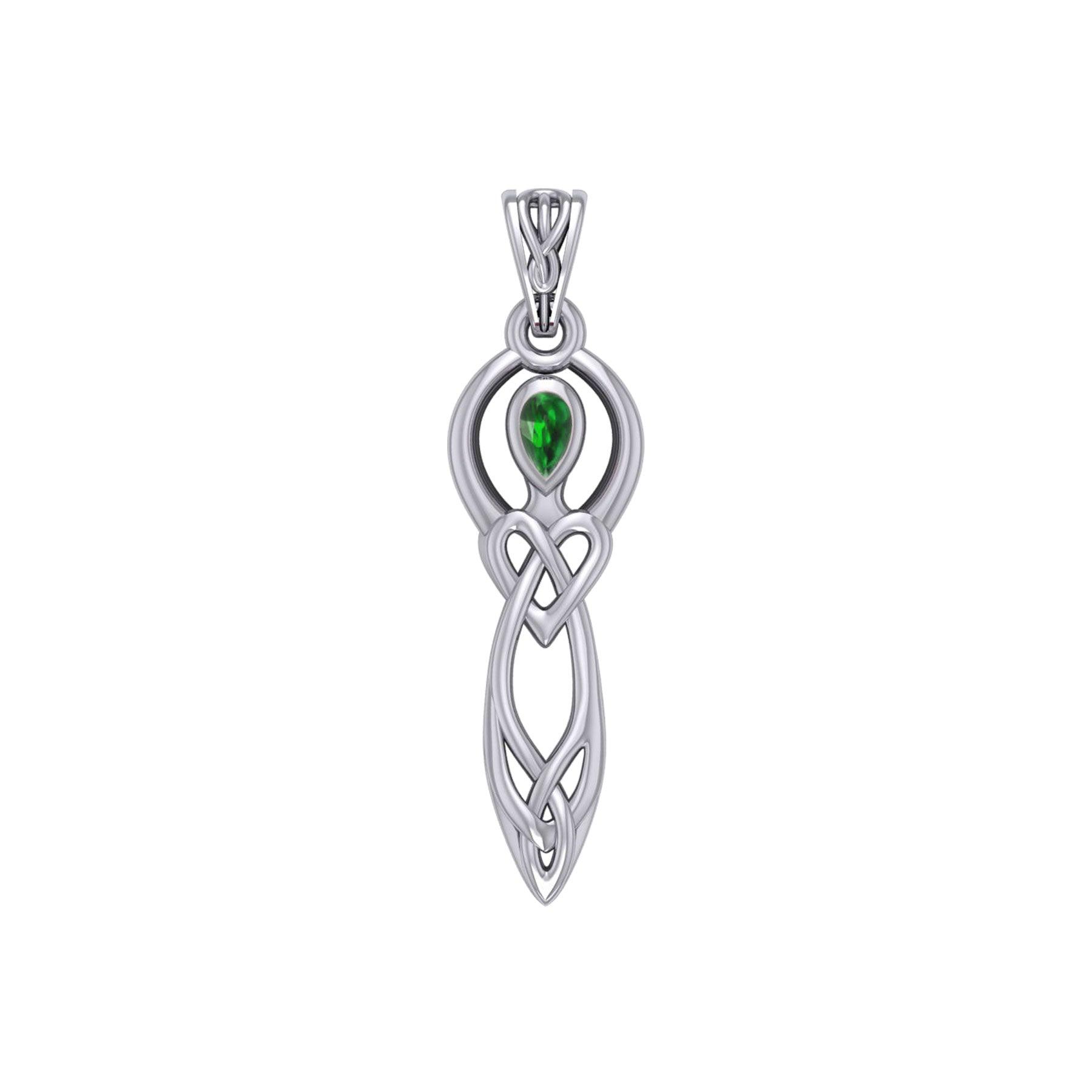 Celtic Knotwork Goddess with Gemstone Silver Pendant TPD5968 - Jewelry