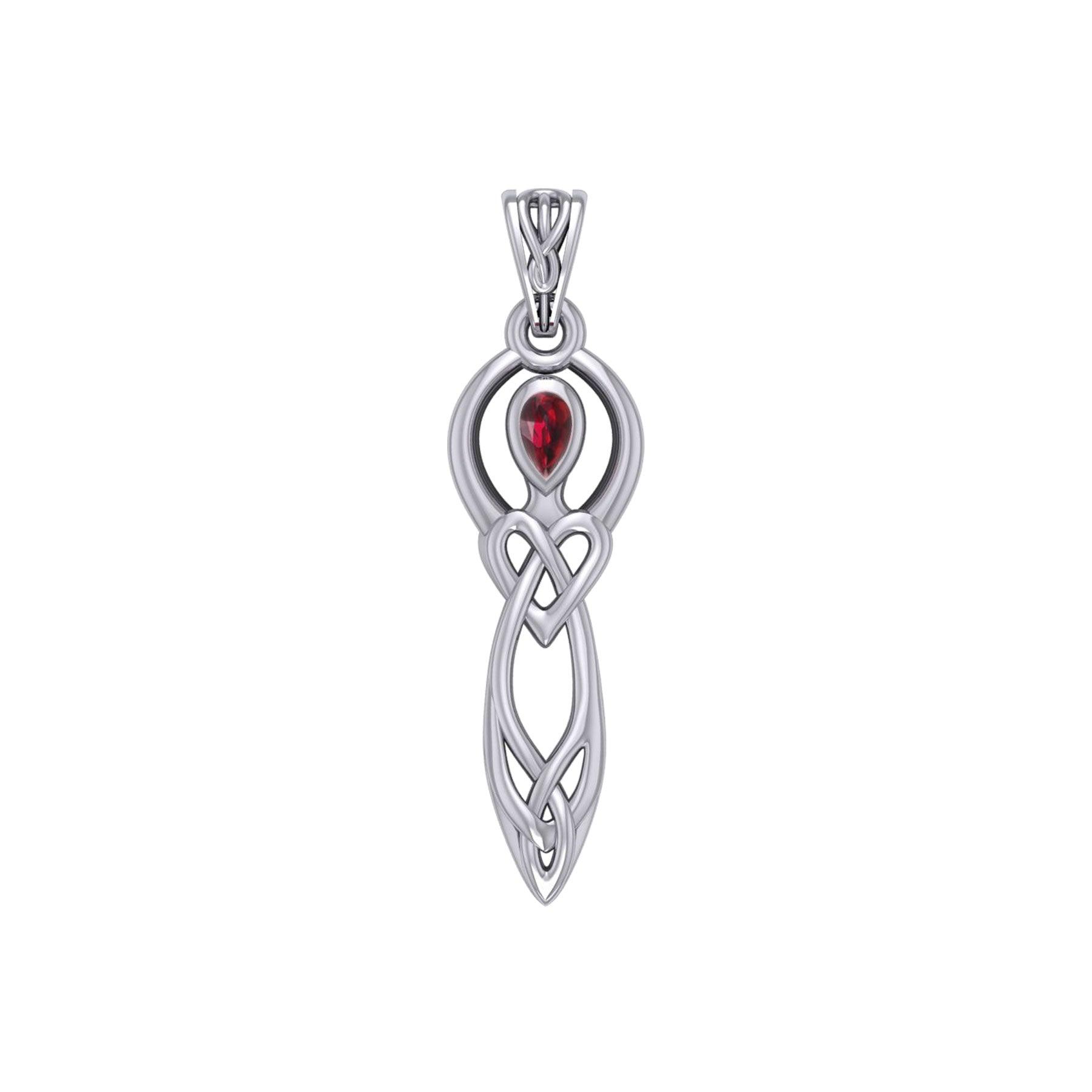 Celtic Knotwork Goddess with Gemstone Silver Pendant TPD5968 - Jewelry