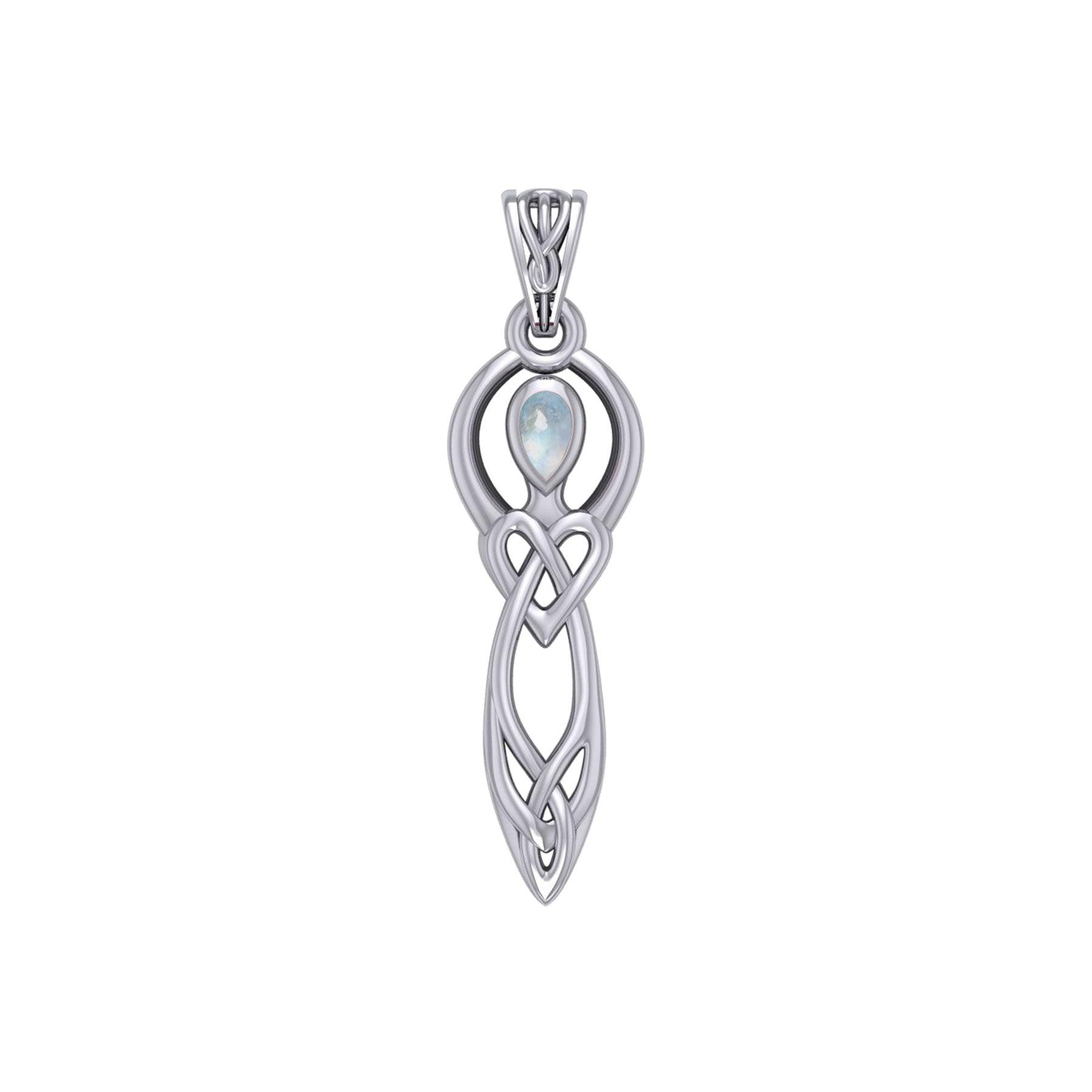 Celtic Knotwork Goddess with Gemstone Silver Pendant TPD5968 - Jewelry