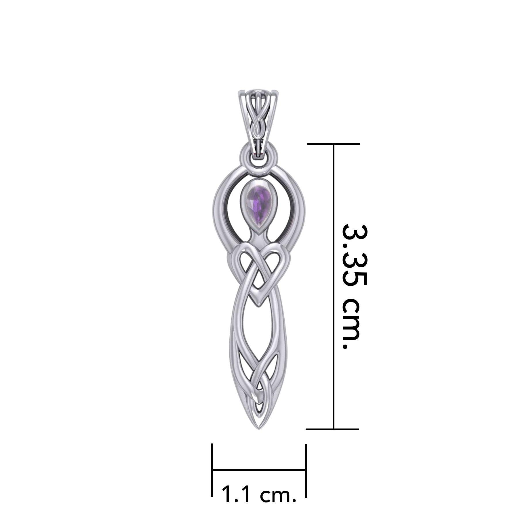 Celtic Knotwork Goddess with Gemstone Silver Pendant TPD5968 - Jewelry
