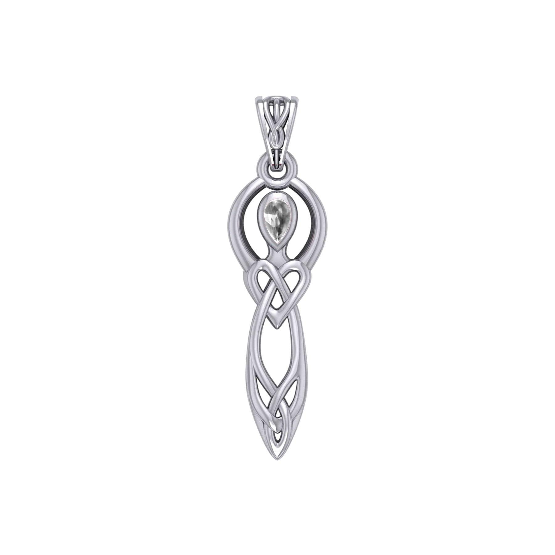 Celtic Knotwork Goddess with Gemstone Silver Pendant TPD5968 - Jewelry