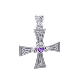 Celtic Cross and Claddagh Silver Pendant with Gem TPD5971 - Jewelry