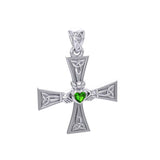 Celtic Cross and Claddagh Silver Pendant with Gem TPD5971 - Jewelry