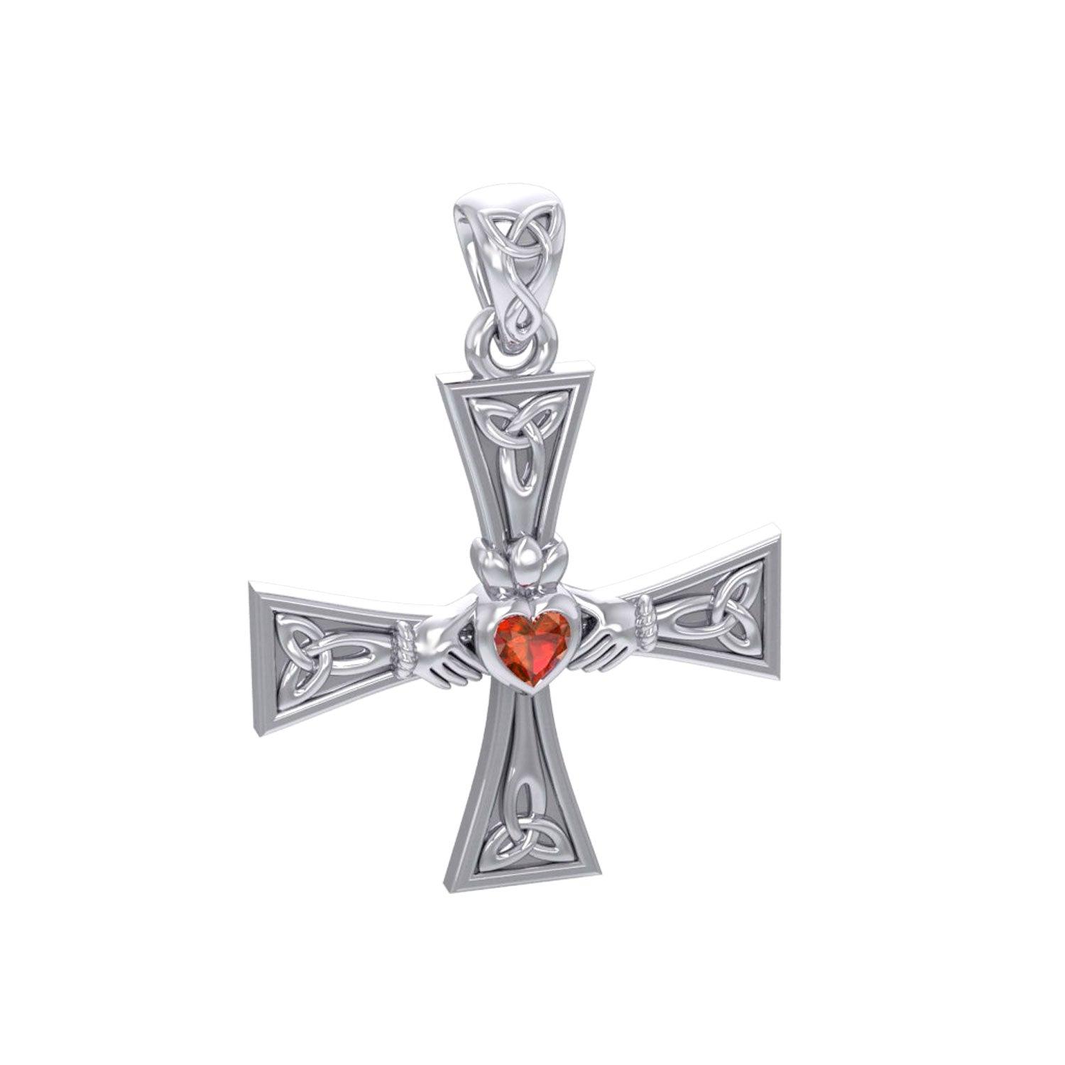 Celtic Cross and Claddagh Silver Pendant with Gem TPD5971 - Jewelry