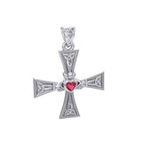 Celtic Cross and Claddagh Silver Pendant with Gem TPD5971 - Jewelry