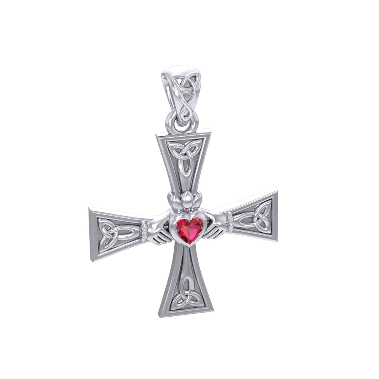 Celtic Cross and Claddagh Silver Pendant with Gem TPD5971 - Jewelry